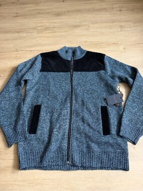 Day & Age Fleece Lined Plaid Zip Up Mens SZ L Sweater Blue NWT